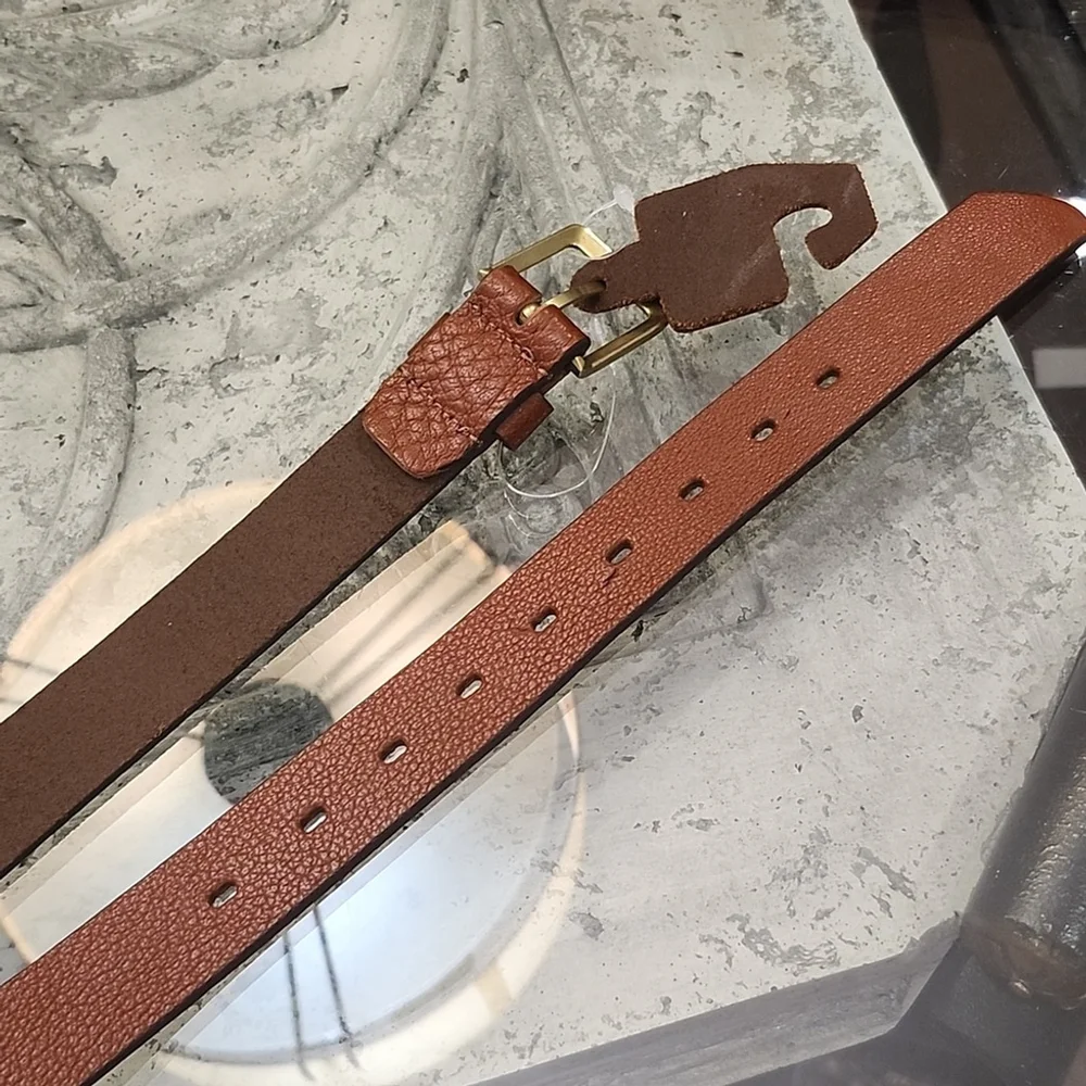 Brown men's Needle Point Leather Belt with Gold Buckle 33 - 39 new Large